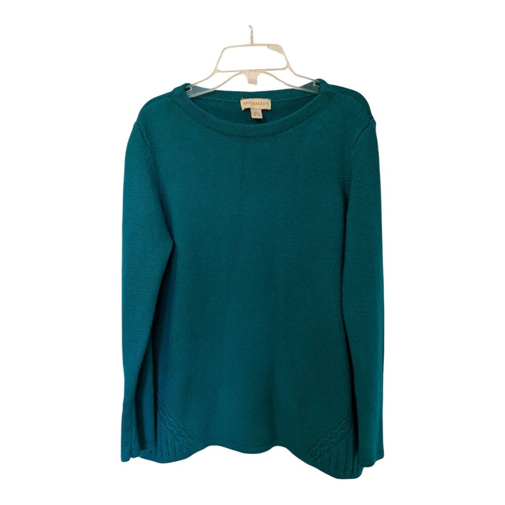 Appleseeds Women's Green Knit Sweater Crewneck Pullover Size Large Cottagecore